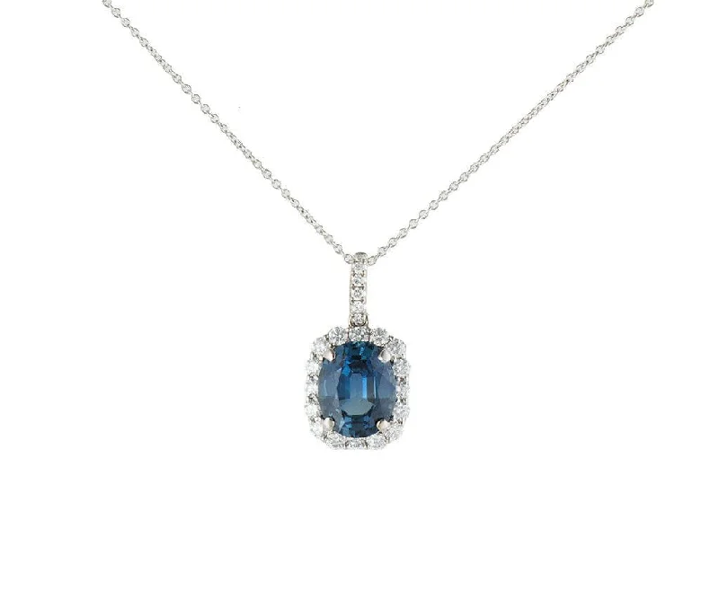 3D Gold Necklaces -3.63ct Oval Sapphire and 0.63ctw Diamond Frame Pendant Necklace in 18K