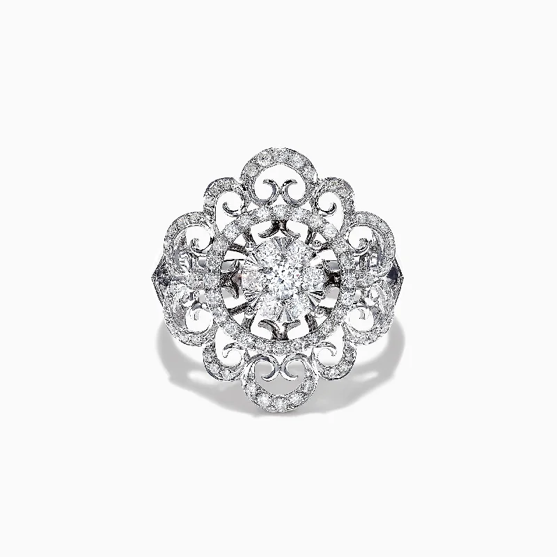 Affordable gold rings with diamonds-14K White Gold Diamond Filigree Ring, 0.76 TCW