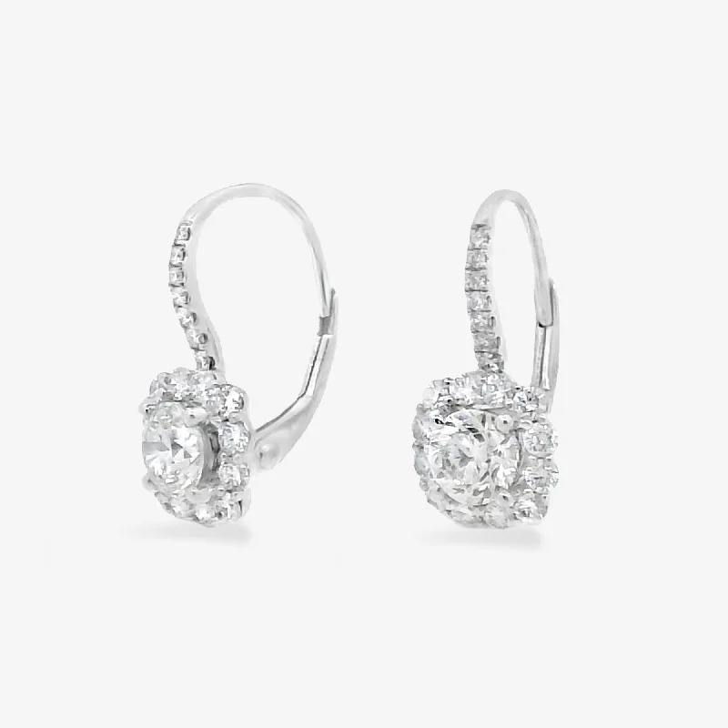 Silver Earrings With Charms-French Wire Solitaire Cushion Shaped Halo Earrings