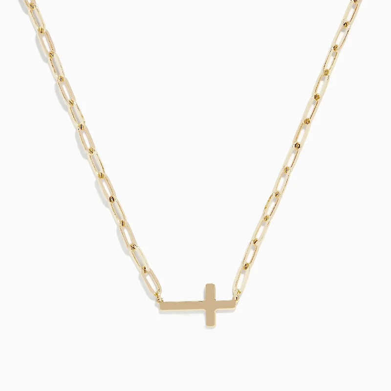 Couples Name Necklaces -14K Yellow Gold West-East Cross Paperclip Chain Necklace 17"