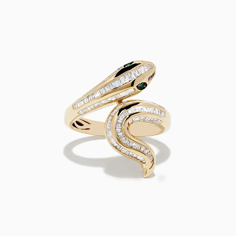 Floral rings-Safari 14K Yellow Gold Emerald and Diamond Snake Ring