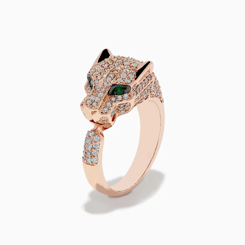 Women's platinum rings-Signature 14K Rose Gold Emerald and Diamond Panther Ring