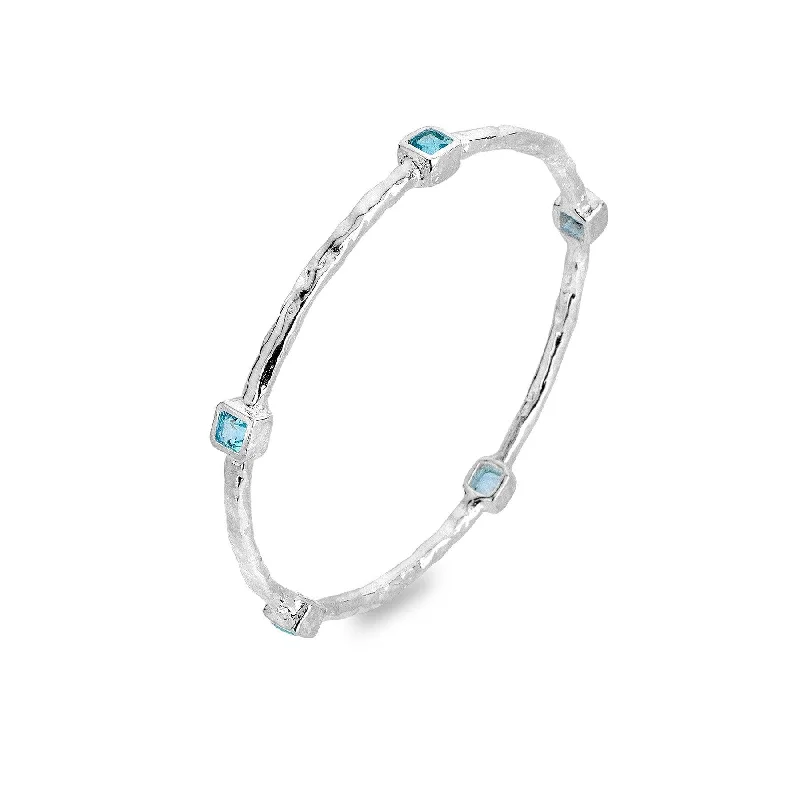 Silver Bangles With Stones-Sea Gems Sterling Silver and Blue Topaz Serenity Bangle