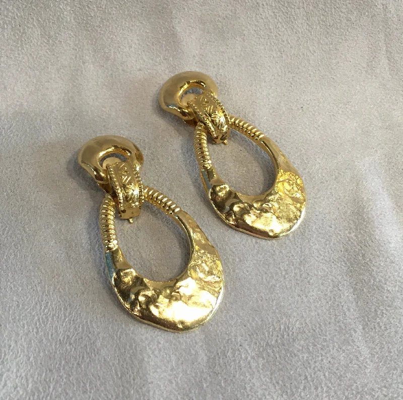 Customizable Earrings-Vintage Gold Door Knocker Clip On Earrings