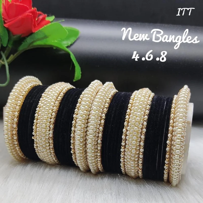 Gold Bangles For Special Occasions-Akruti Collection Gold Plated Velvet and Moti Bangles Set