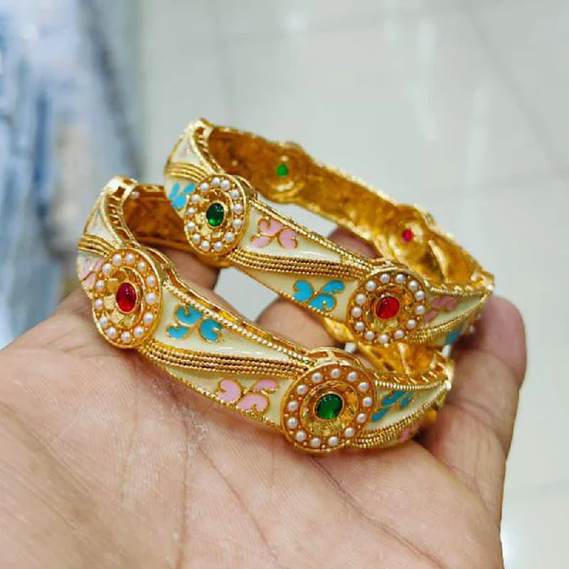 Silver Bangles With Gold Detailing-Pooja Bangles Gold Plated Pota Stone And Meenakari Bangle Set