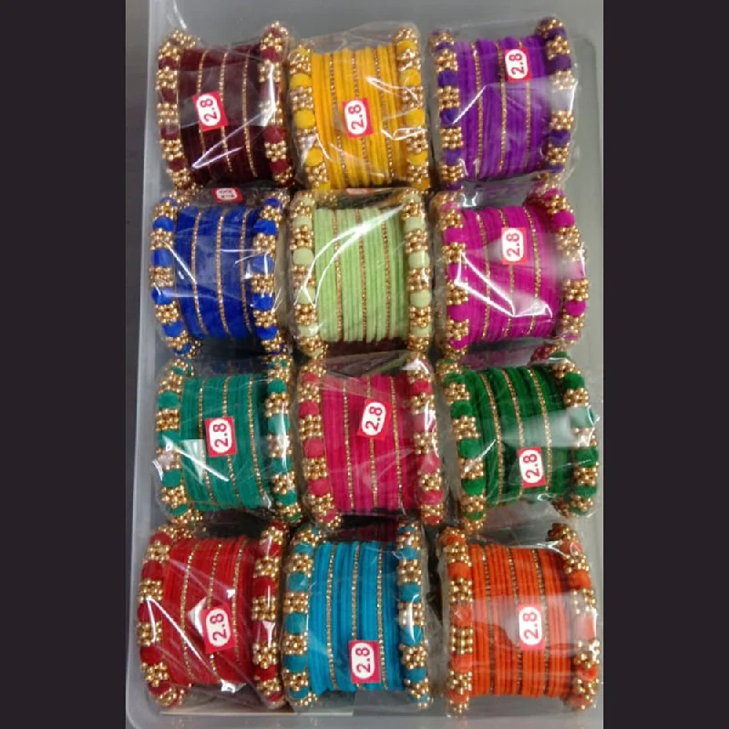 Designer Gold Bangles For Wedding-Shree Asha Bangles Pack Of 12 Multi Color Gold Plated Bangles Set