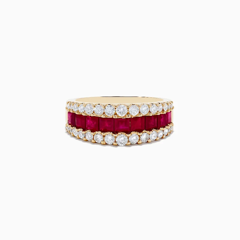 Elegant engagement rings-Ruby Royale 14K Yellow Gold Princess Cut Ruby & Diamond Band