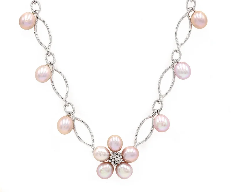 Unique Gemstone Necklaces -Iridesse Pink Pearl Flower Necklace in 18K W/ Box