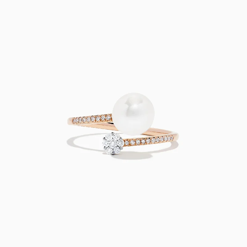 Custom engagement rings with diamonds-14K Rose Gold Pearl and Diamond Wrap Ring, 0.13 TCW