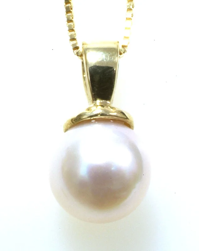 Custom Design Necklaces -7mm Pearl Pendant Necklace in 14K Yellow Gold HB05358