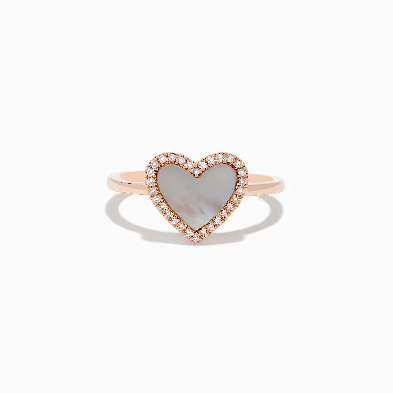 Affordable rings for women-14K Rose Gold Mother of Pearl and Diamond Heart Ring