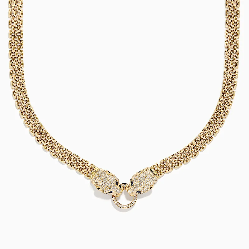 Symbolic Necklaces -Signature 14K Yellow Gold Sapphire and Diamond Panther Necklace