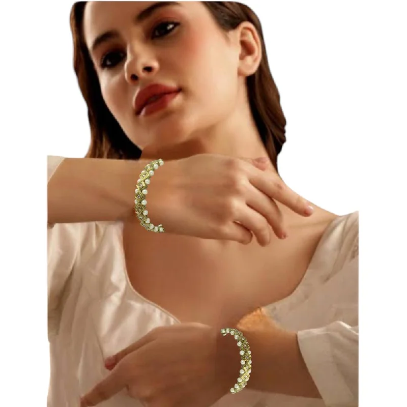 Bangles With Unique Stone Designs-Amity Arts Gold Plated American Diamonds And Pearls  Bangle  (2 Piece)