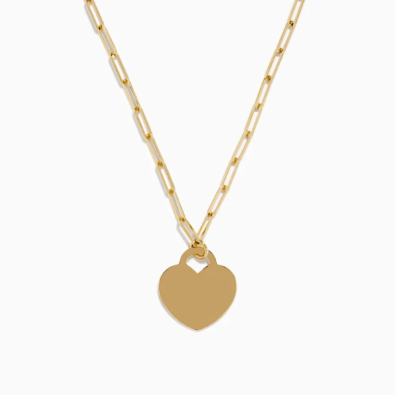 Designer Name Necklaces -14K Yellow Gold Heart on a Paperclip Chain Necklace