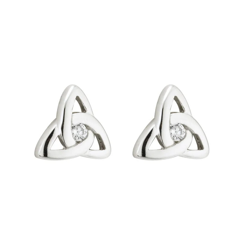 Bridal Hoop Earrings-Sterling Silver Crystal Trinity Knot Stud Earrings