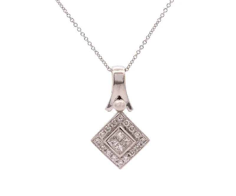 Necklaces for Gifts -0.65ctw Round and Princess Cut Invisible Set Frame Pendant Necklace in 18K