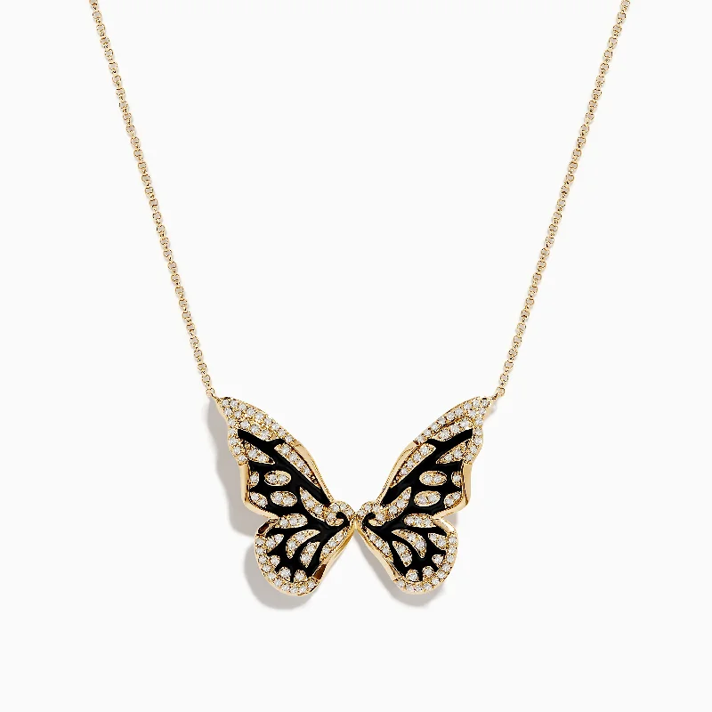 Heart Pendant Necklaces -Nature 14K Yellow Gold Diamond Butterfly Necklace