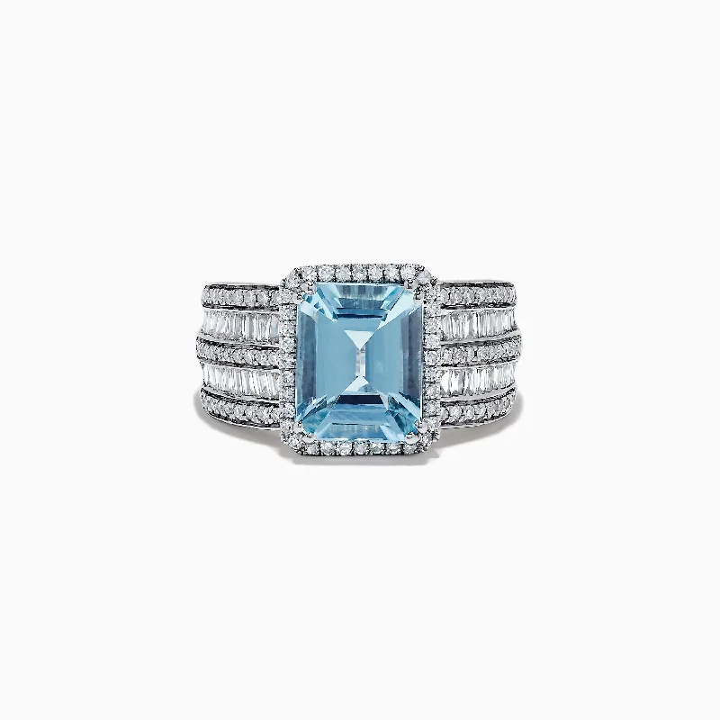 Wedding rings with engravings for couples-Aquarius 14K White Gold Diamond and Aquamarine Ring