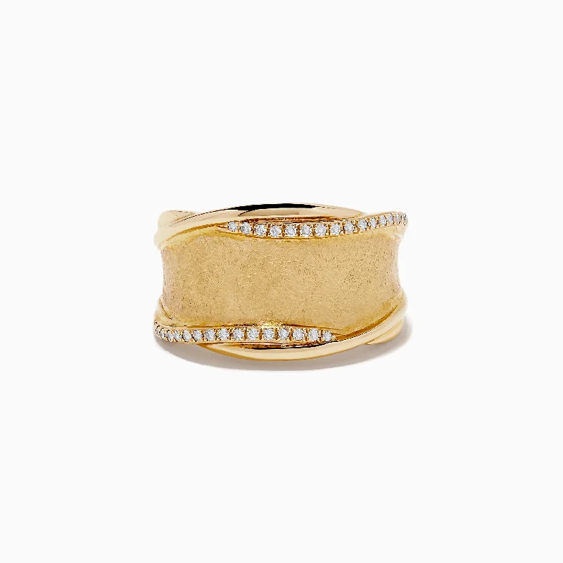 Gold wedding bands-D'Oro 14K Brushed Yellow Gold Diamond Accented Ring