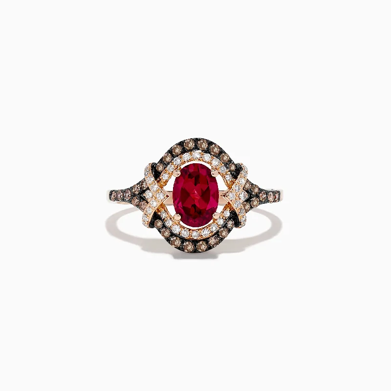 Gold engagement rings-14K Rose Gold Rhodolite Garnet and Diamond Ring, 1.34 TCW