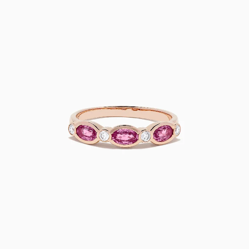 Ruby rings-14K Rose Gold Pink Sapphire and Diamond Ring, 0.88 TCW