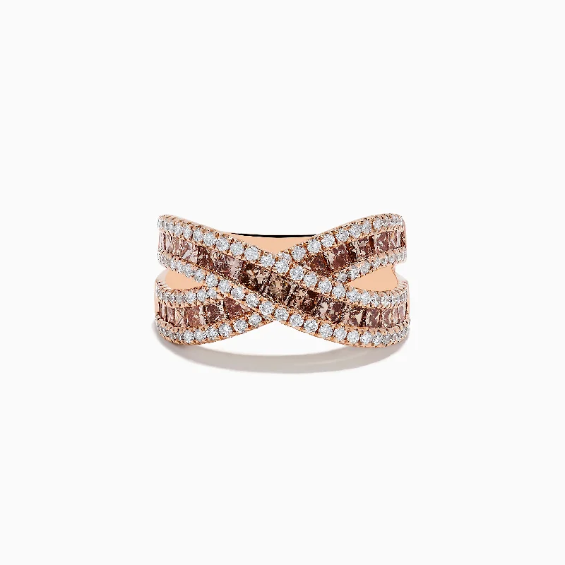 Unique gold rings-14K Rose Gold Espresso and White Diamond Crossover Ring