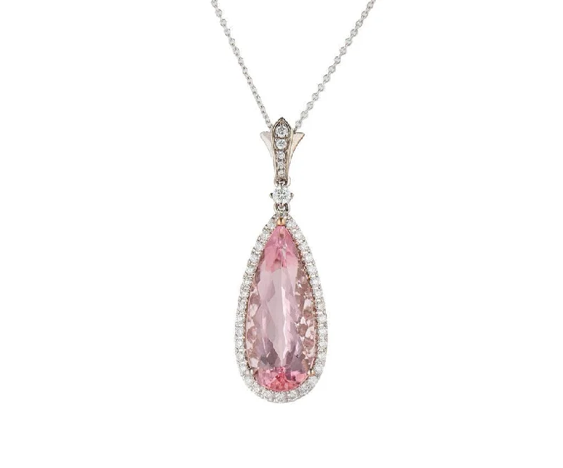 Handmade Heart Necklaces -7.78ct Pear Shaped Morganite and 0.56ctw Diamond Frame Pendant Necklace in 18K