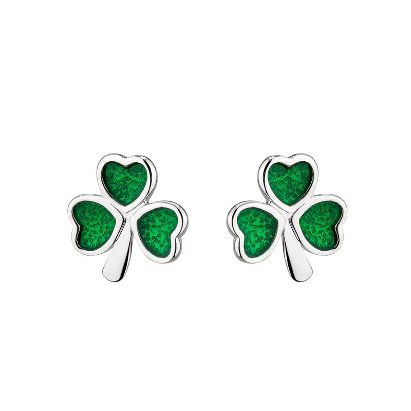 Handcrafted Earrings-Sterling Silver Enamel Shamrock Stud Earrings