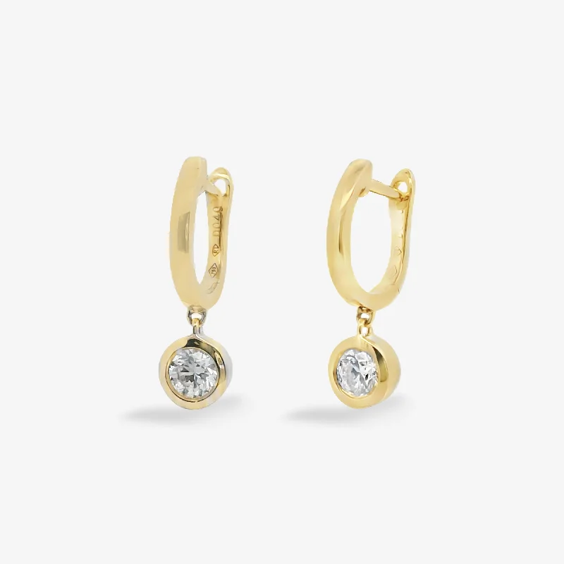 Double Hoop Earrings-Single Bezel Dangle Diamond Huggie Earrings