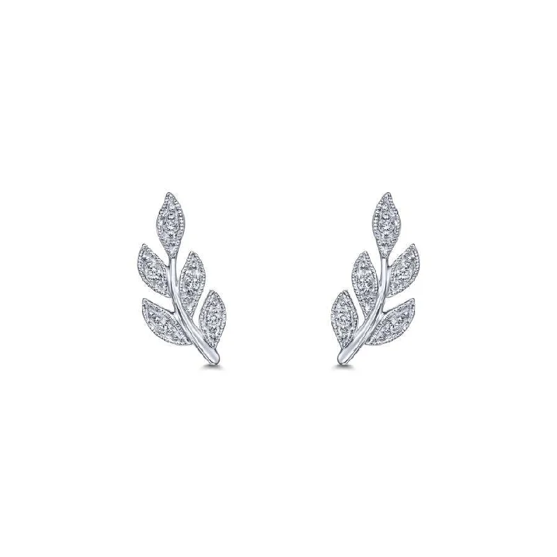 Chunky Drop Earrings-Gabriel & Co. - EG13572W45JJ - 14K White Gold Diamond Leaf Stud Earrings