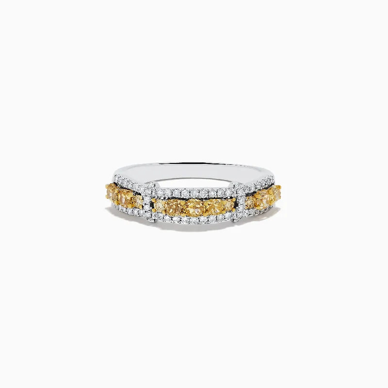 Stylish wedding rings with gemstones-14K White Gold Fancy Yellow and White Diamond Ring, 1.00 TCW