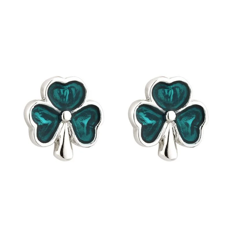 Bright Earrings-Solvar Rhodium Enamel Shamrock Stud Earrings