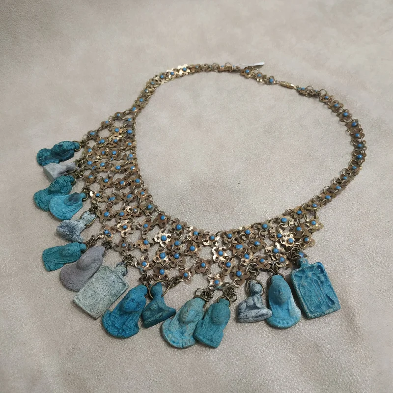 Chunky Gold Necklaces -Egyptian Revival Charm Necklace Turquoise