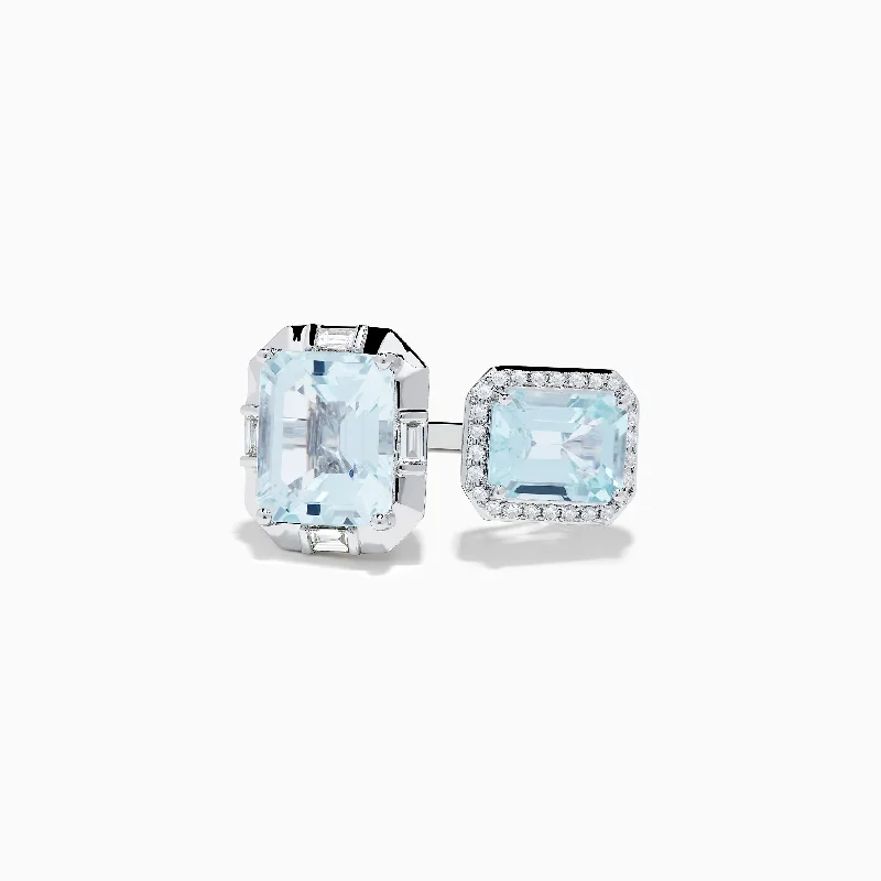 Custom engagement rings with unique gemstones-14K White Gold Double Aquamarine Ring