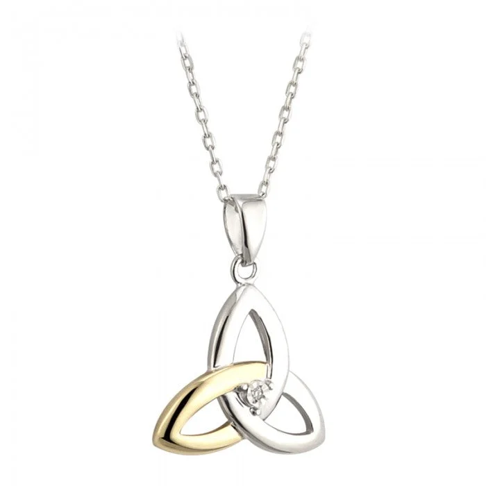 Brass Earrings-Silver 10K Gold & Diamond Trinity Knot Pendant