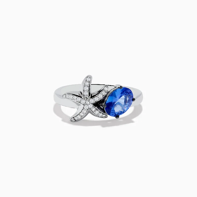 Couples engagement rings-Nahla Siri 925 Silver Tanzanite and Diamond Starfish Ring