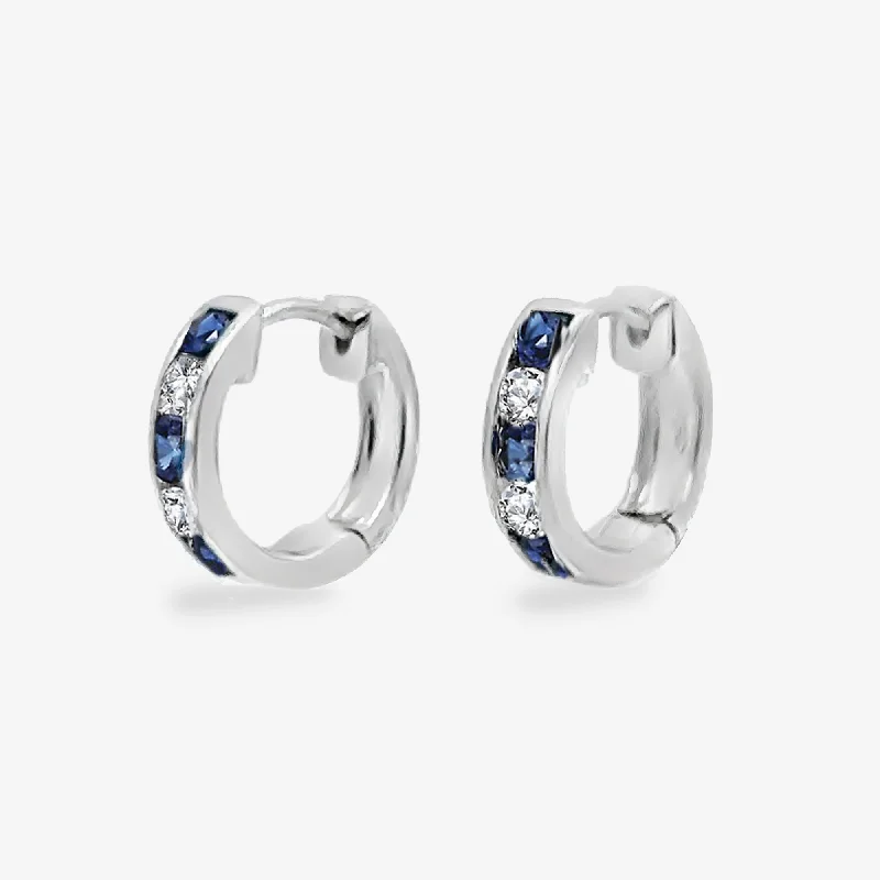 Big Gold Earrings-Sapphire & Diamond Channel Set Huggie Earrings