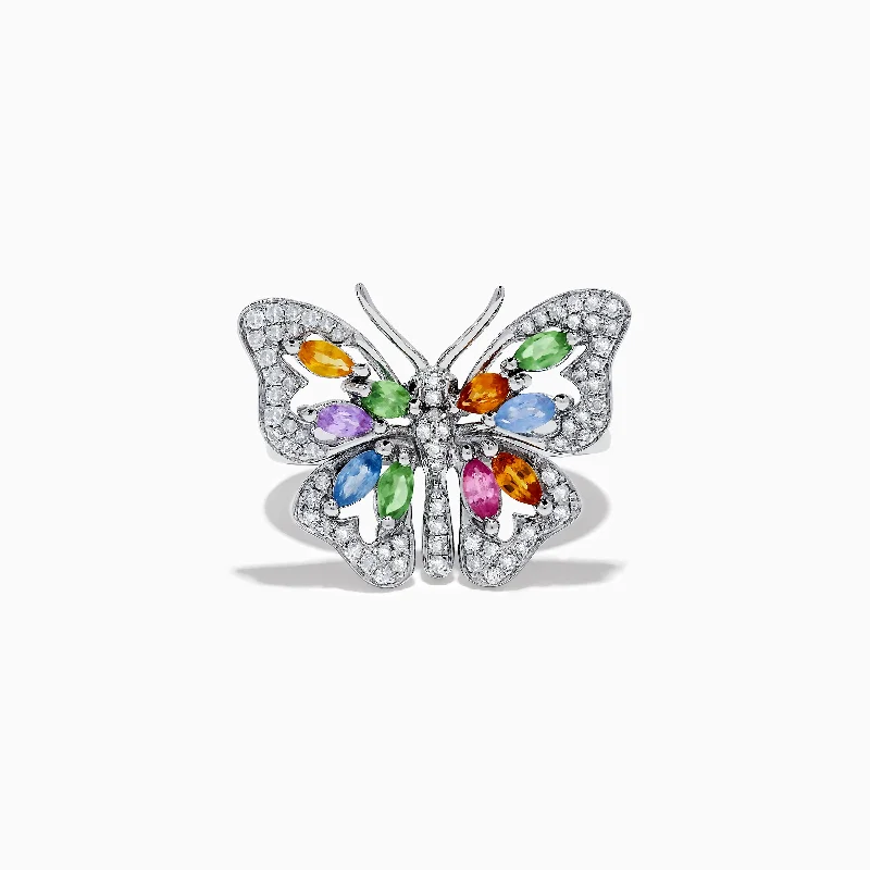 Heart-shaped rings-Watercolors 14K Gold Multi Sapphire and Diamond Butterfly Ring