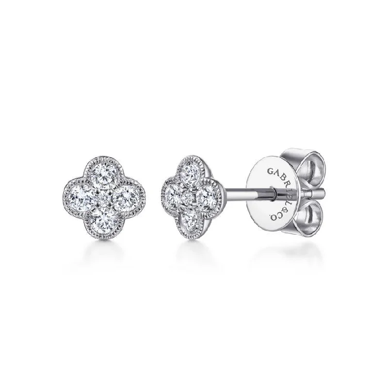 Men's Stud Earrings-Gabriel & Co. - EG13715W45JJ - 14K White Gold Diamond Flower Stud Earrings