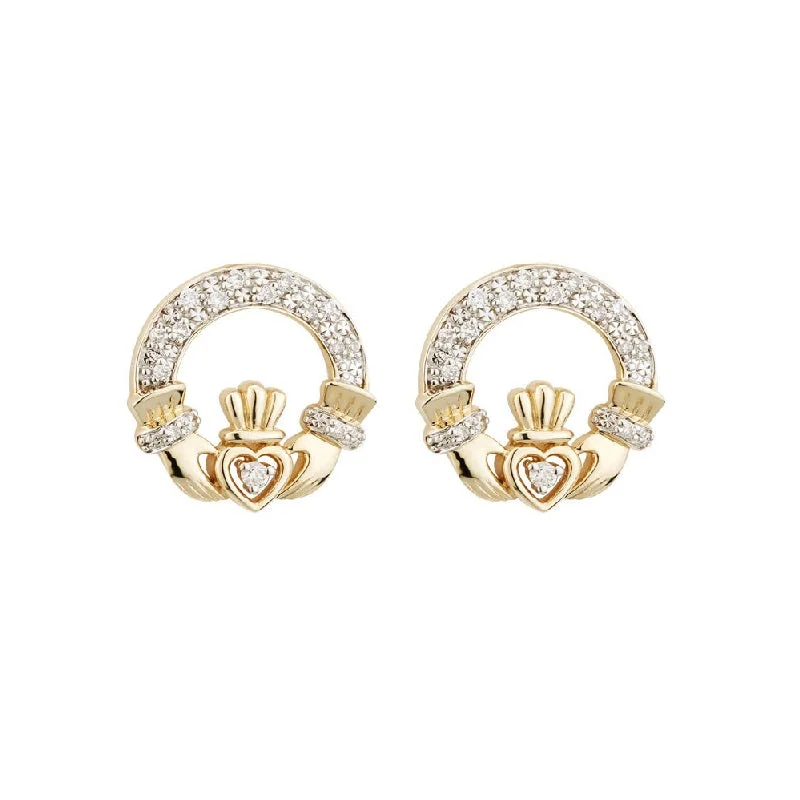 Teardrop Earrings-14k Gold Diamond Celtic Claddagh Stud Earrings