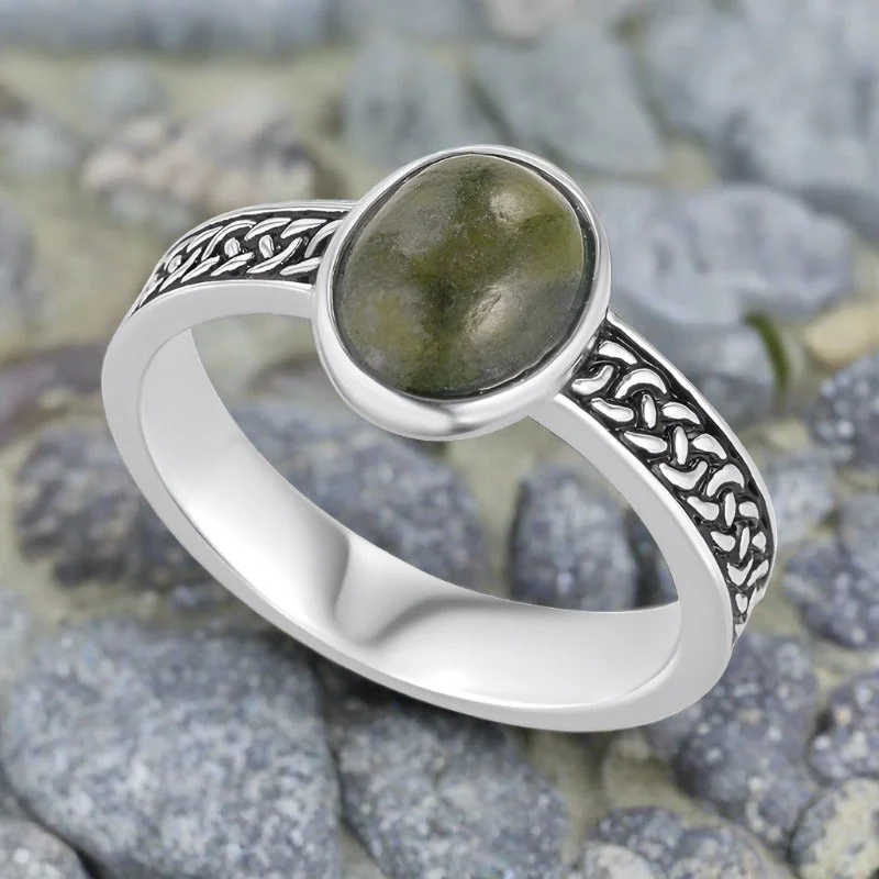 Unique engagement rings for men-Connemara Marble Celtic Knot Ring