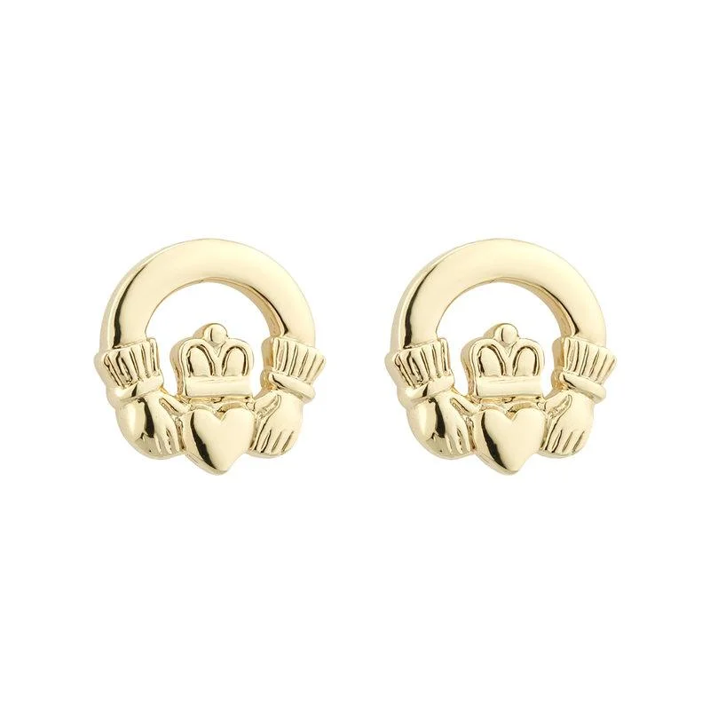 Green Earrings-Gold Plated Claddagh Stud Earrings