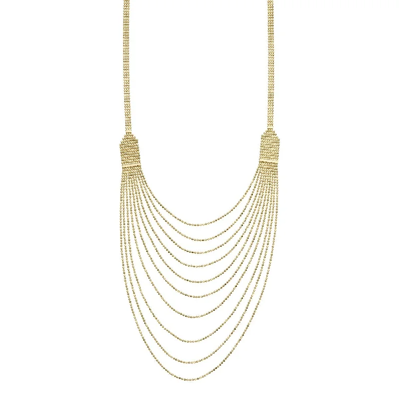 Cross Pendant Necklaces -14K Yellow Gold 18" Shimmering Bead Cascading Layering Necklace RC10340-18