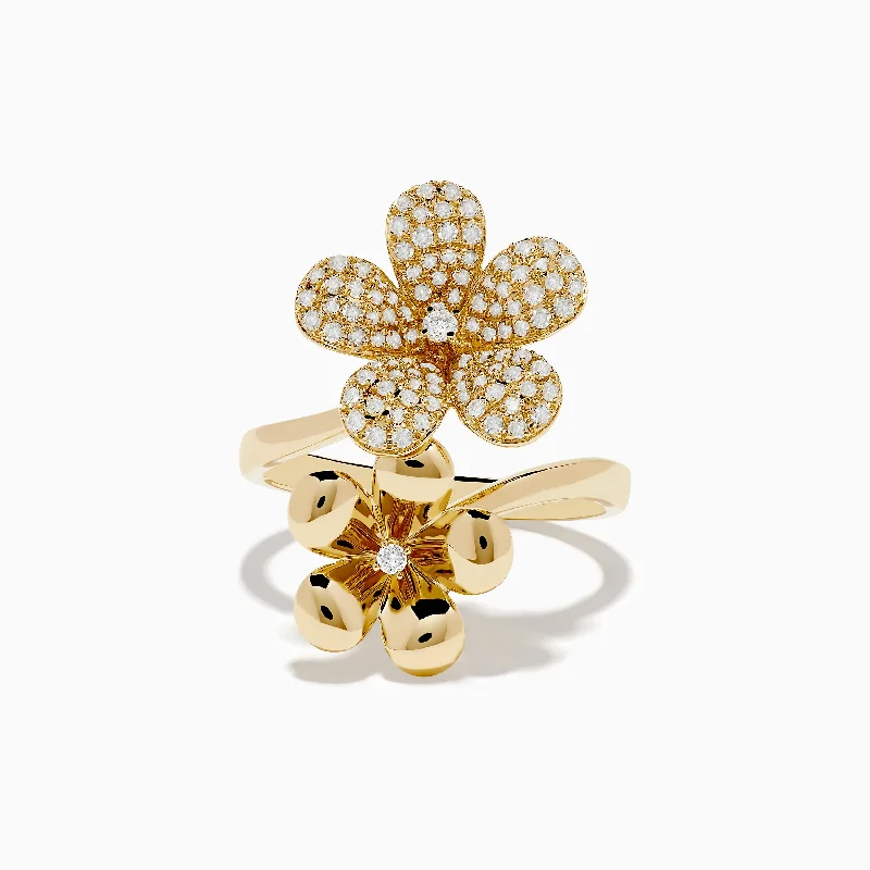 Elegant rings-Nature 14K Yellow Gold Diamond Flower Duet Ring