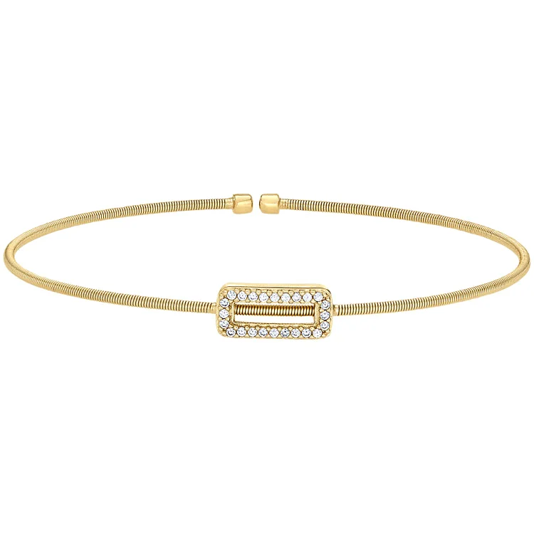 Stylish Men's Bracelets With Stones-Gold Finish Sterling Silver Cable Cuff Bracelet with Simulated Diamond Open Rectangle