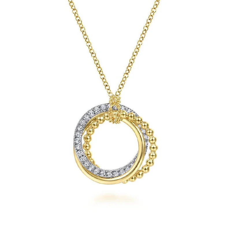 Personalized Family Birthstone Necklaces -Gabriel & Co. - NK6360M45JJ - 14K Yellow-White Gold Interlocking Circles Pendant Necklace with Diamond Pav‚