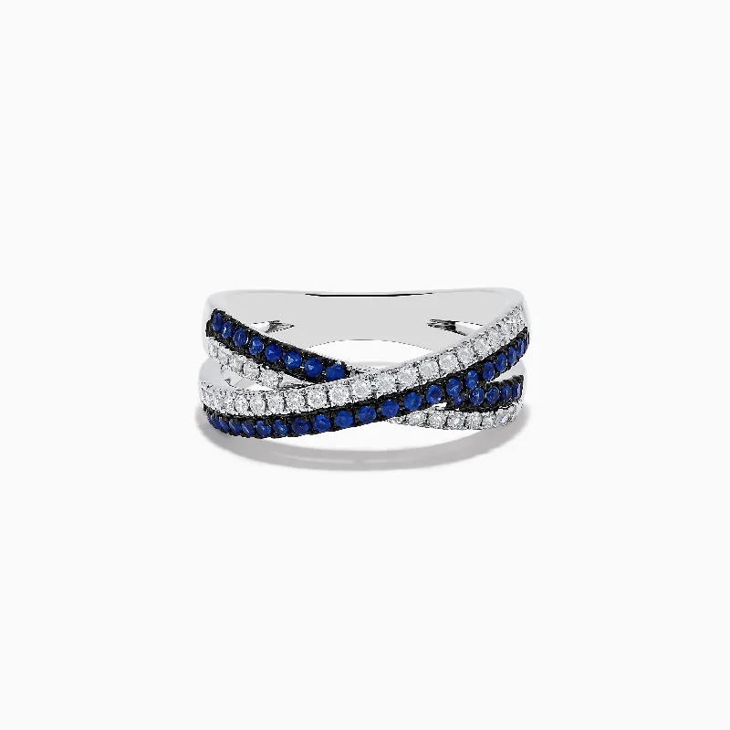 Gemstone rings-Royale Bleu 14K White Gold Blue Sapphire and Diamond Crossover Ring