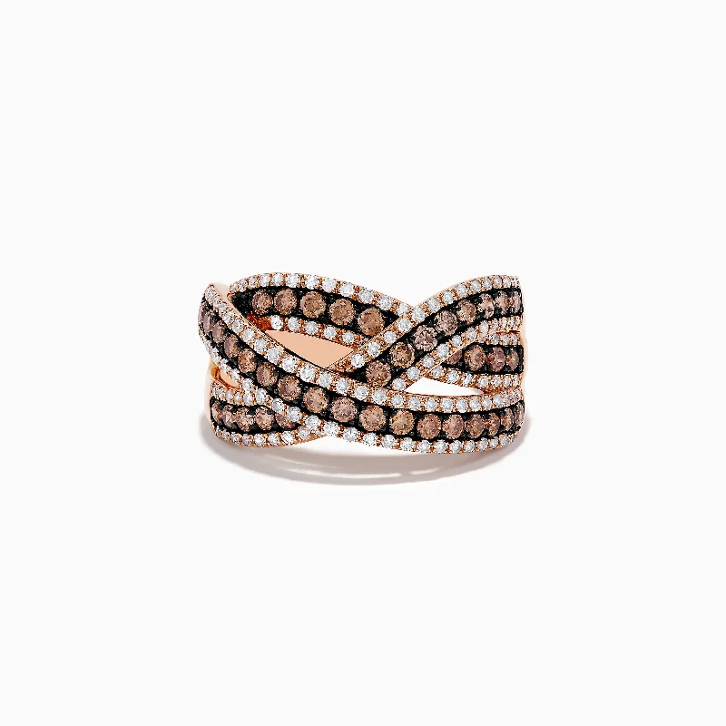 Custom engraved rings-14K Rose Gold Diamond Criss Cross Ring, 1.06 TCW