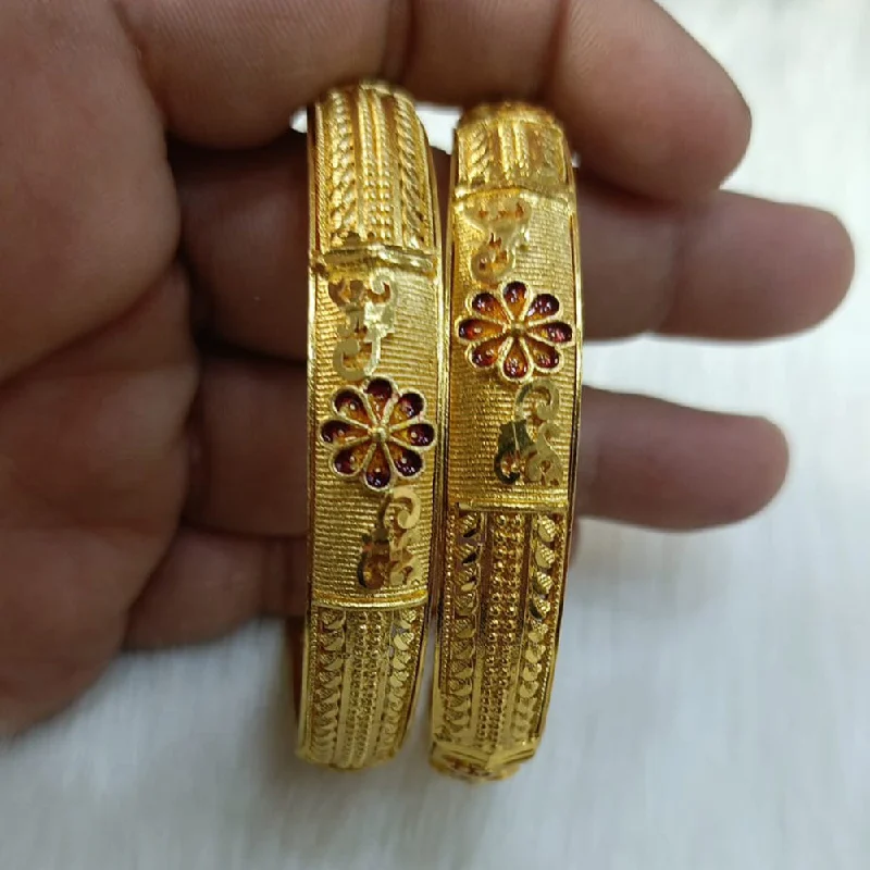 Simple Gold Bangles Set For Women-Shreenath Sales Gold Plated Meenakari Bangles Set